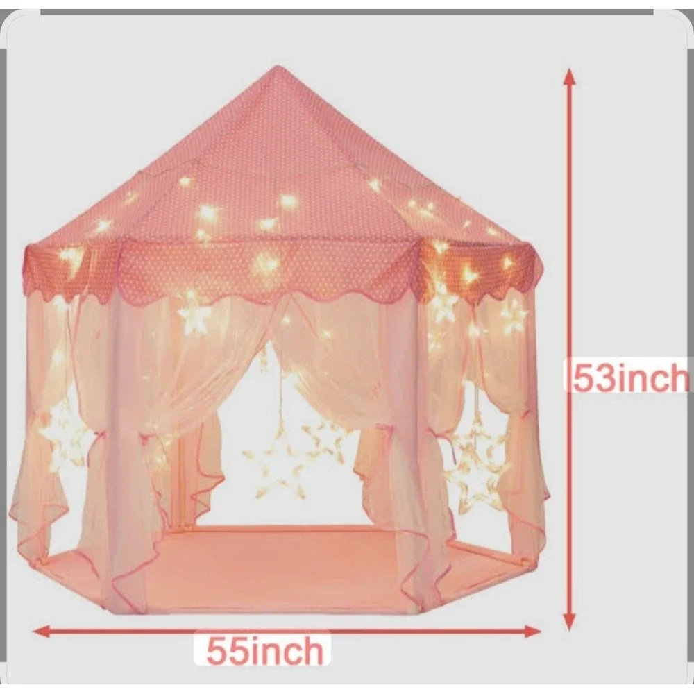 Princess Castle Play Tent for Kids - Pink Hexagon Playhouse Sunnyglade 55'x53'